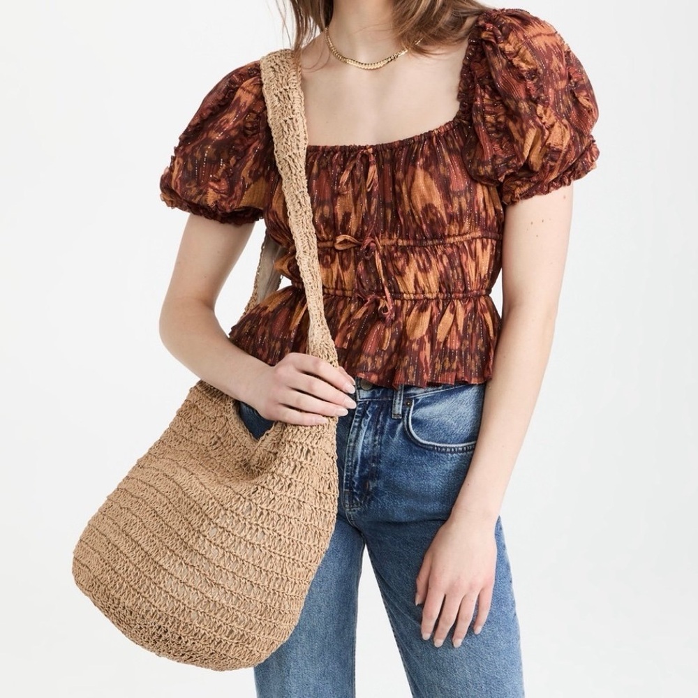NWT Ulla Johnson Medha Ember Metallic Peplum Puff Sleeve Ruffle Top Sz 4